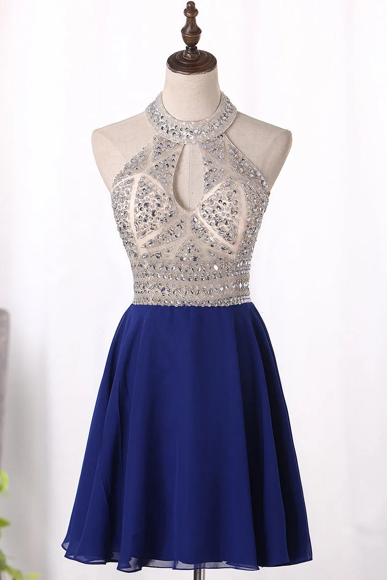 2024 A Line Homecoming Dresses Scoop Chiffon With Beading