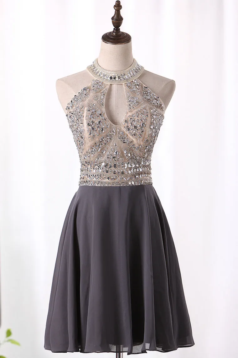 2024 A Line Homecoming Dresses Scoop Chiffon With Beading
