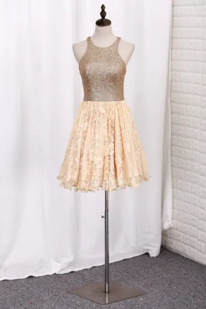 2024 Homecoming Dresses A Line Scoop Sequin&Lace Short/Mini