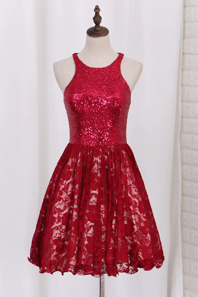 2024 Homecoming Dresses A Line Scoop Sequin&Lace Short/Mini