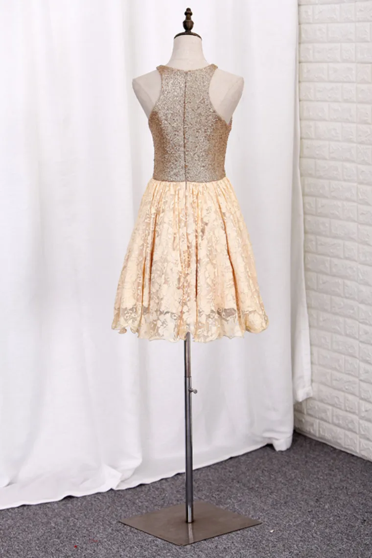 2024 Homecoming Dresses A Line Scoop Sequin&Lace Short/Mini