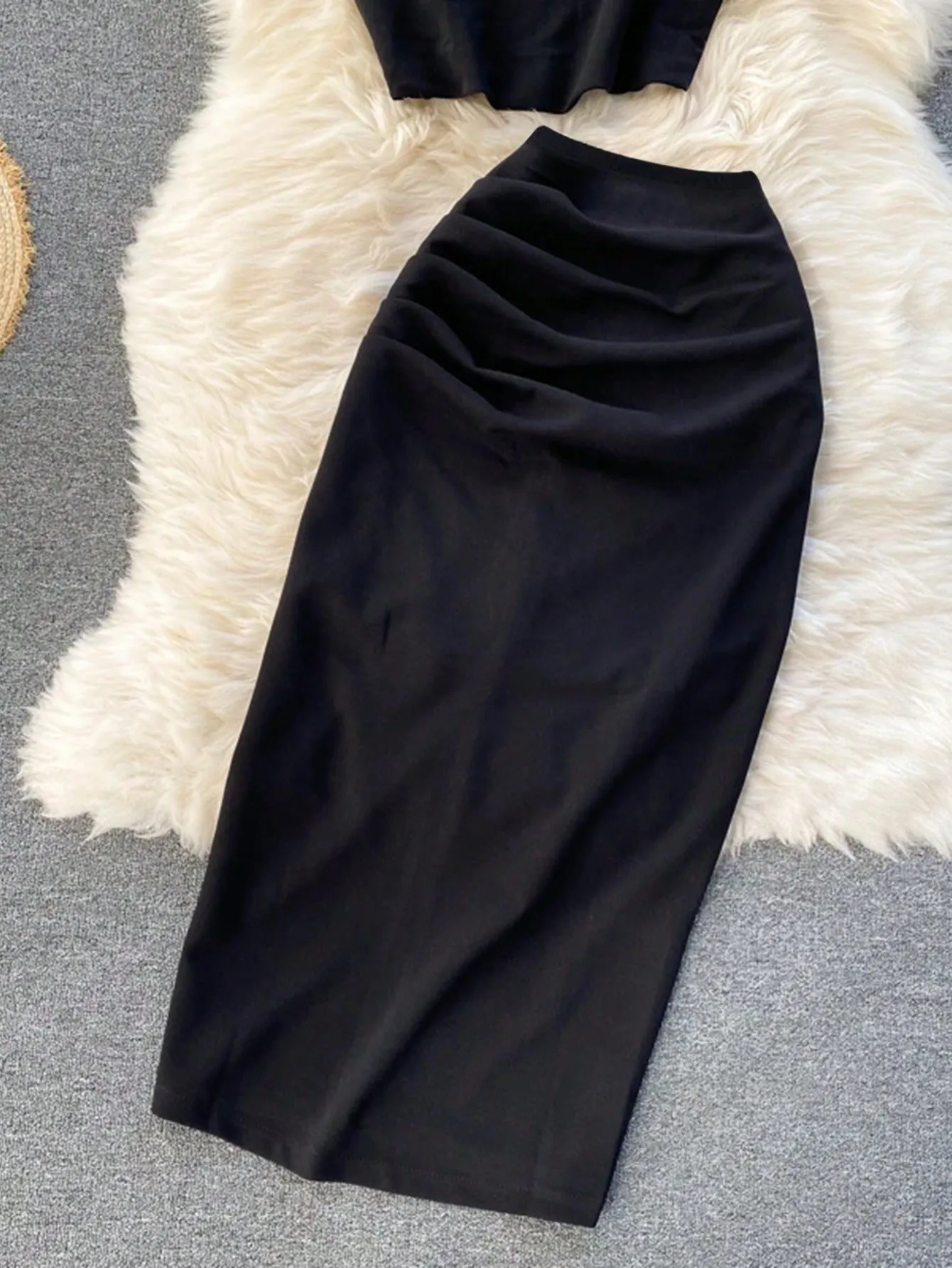 2pcs/Set Women Sleeveless Tank Top And Pleated Skirt