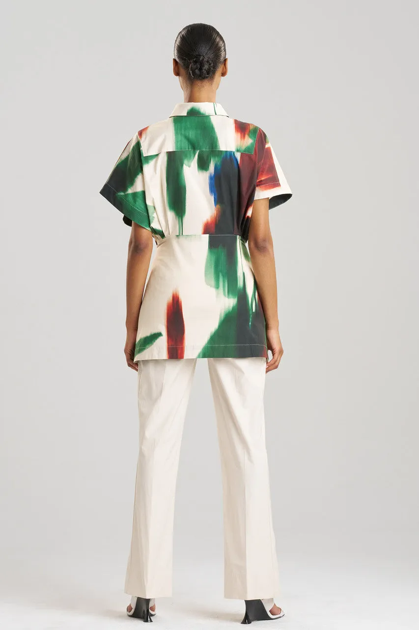 Amalfi Printed Cotton Poplin Kimono Wrap Shirt