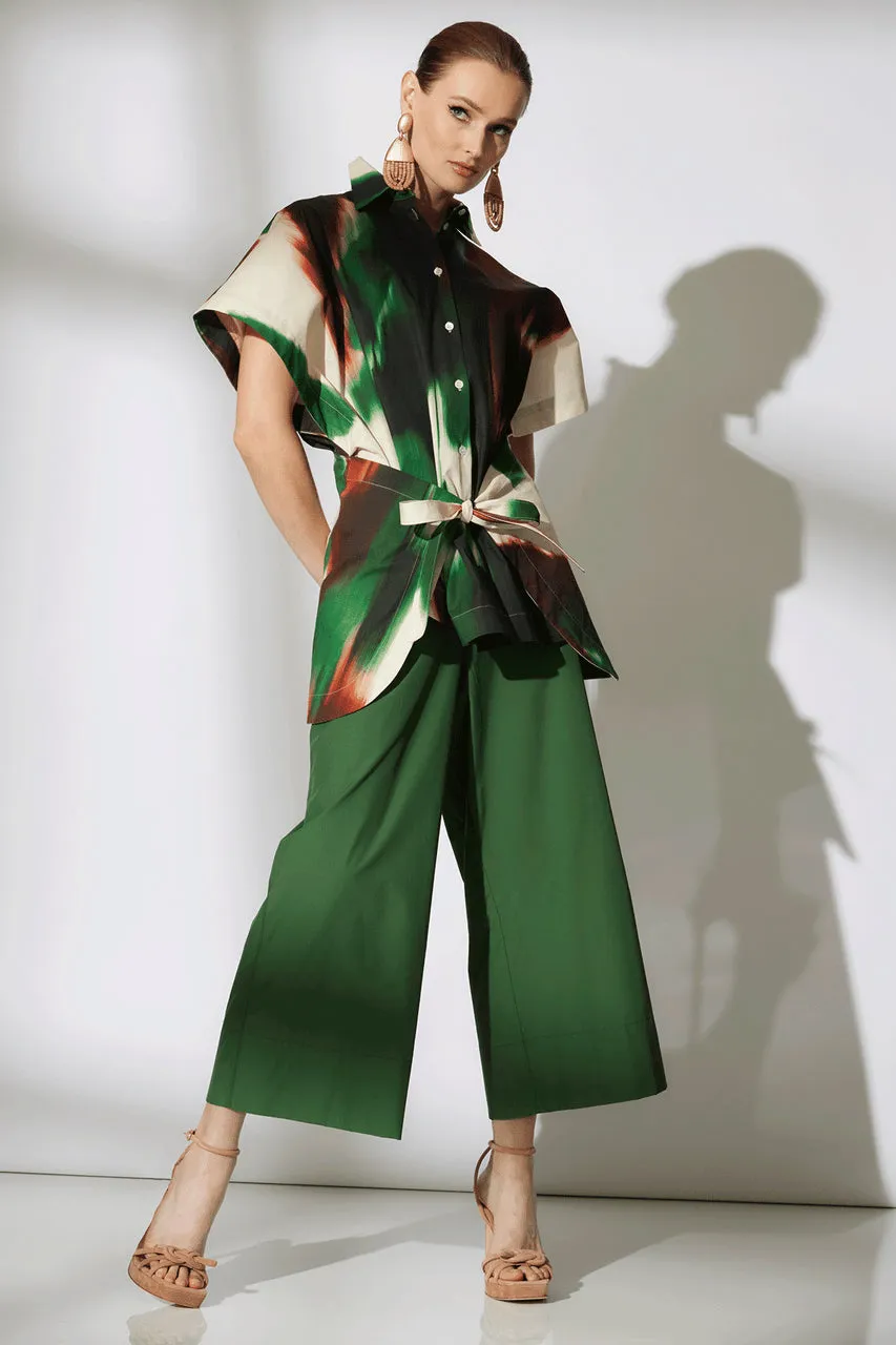 Amalfi Printed Cotton Poplin Kimono Wrap Shirt