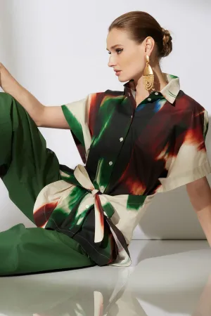 Amalfi Printed Cotton Poplin Kimono Wrap Shirt