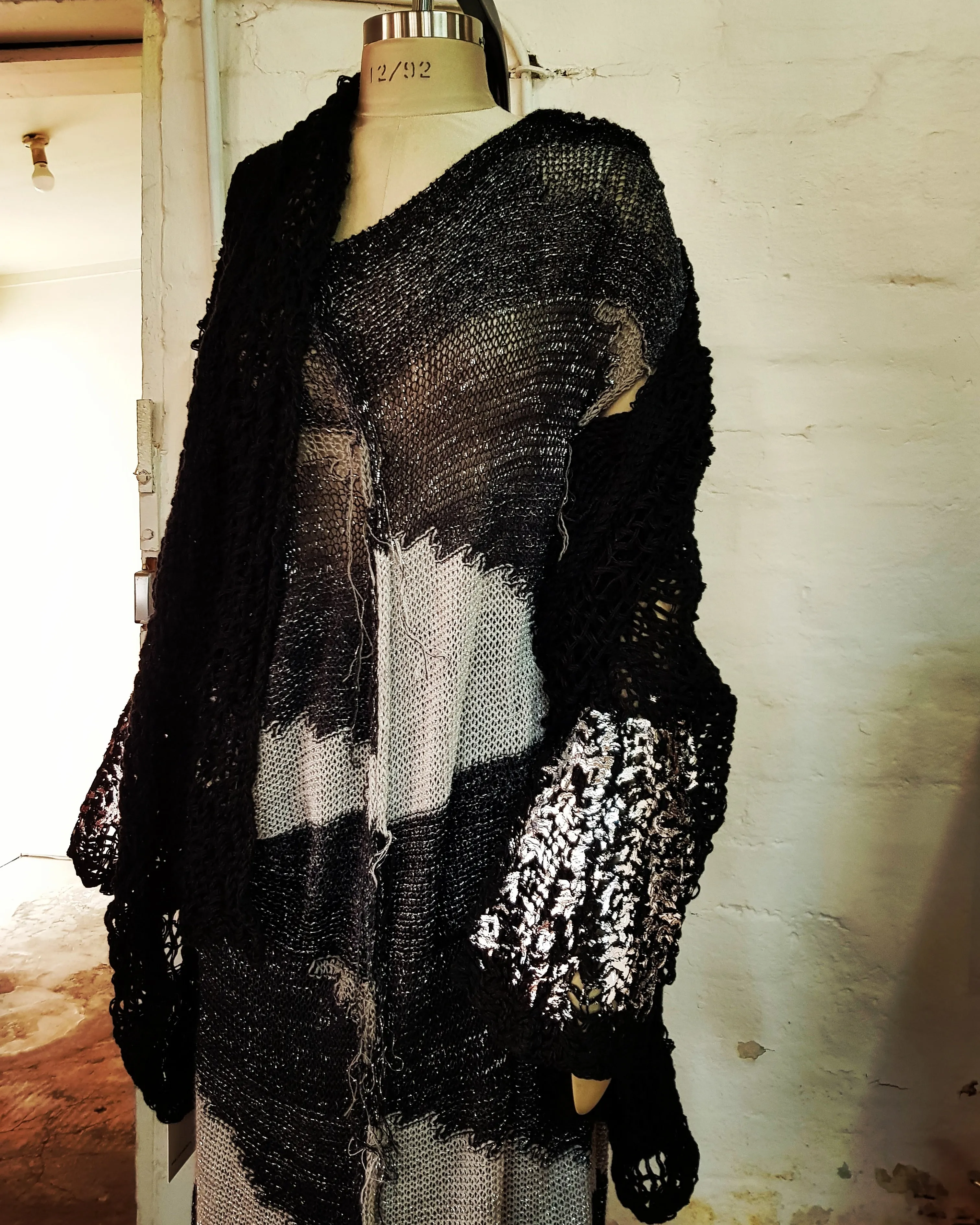 Amano long line hand loom jacket with foil