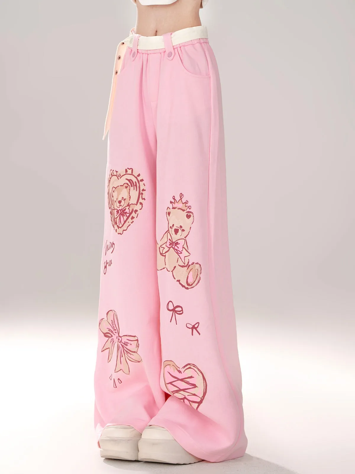 Art Loose Bear Pop Wide Illustration Pants
