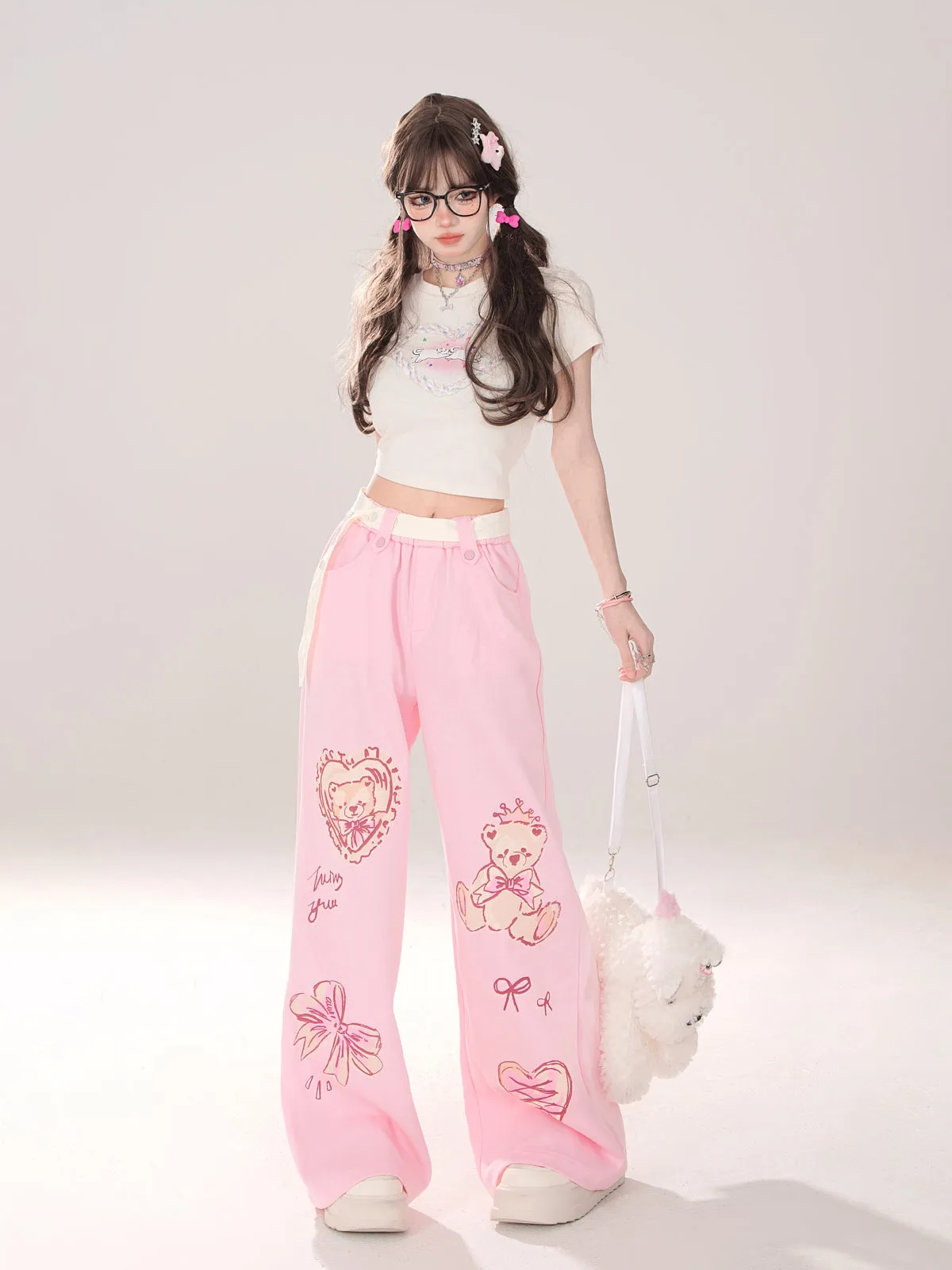 Art Loose Bear Pop Wide Illustration Pants