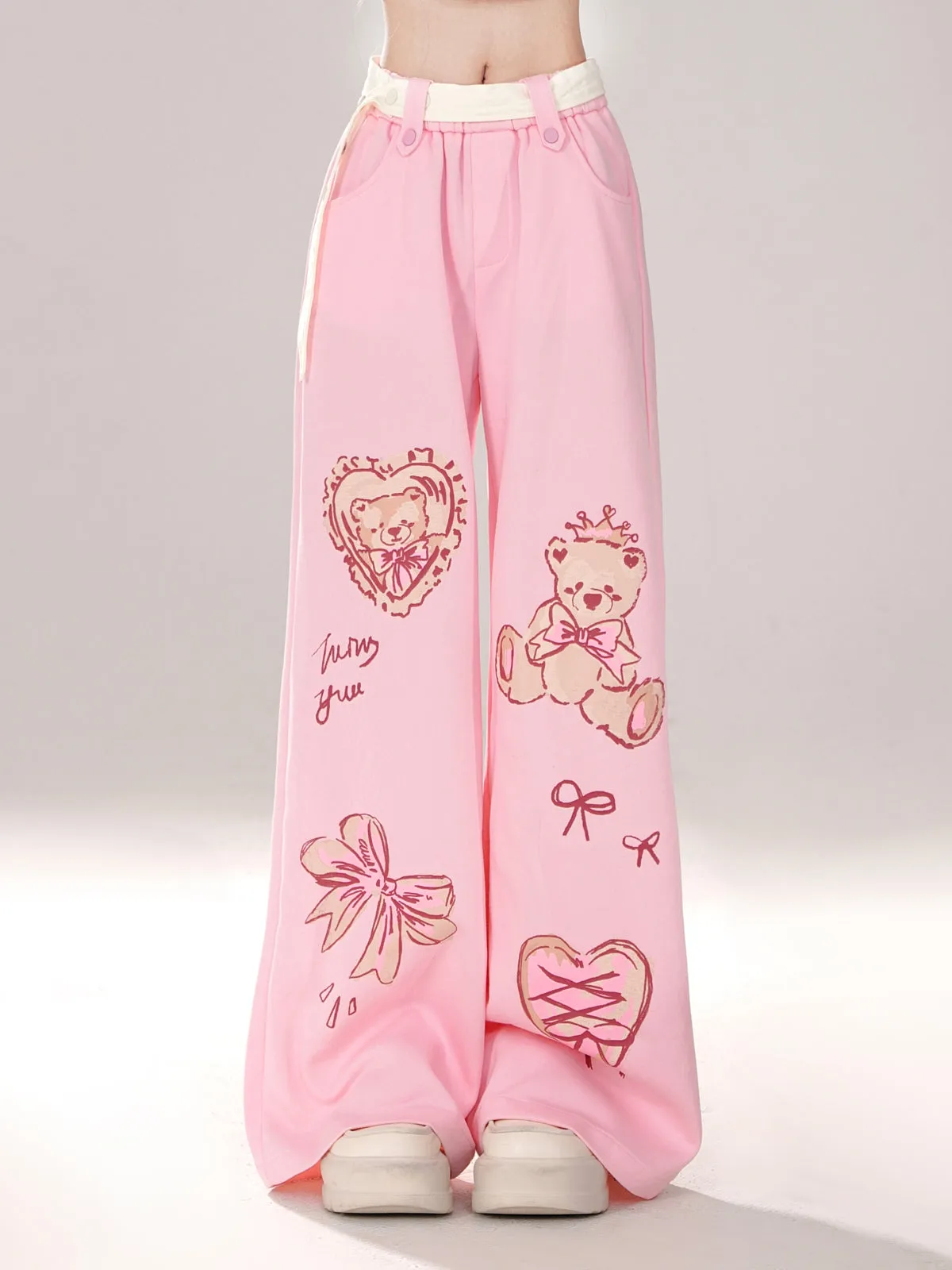 Art Loose Bear Pop Wide Illustration Pants