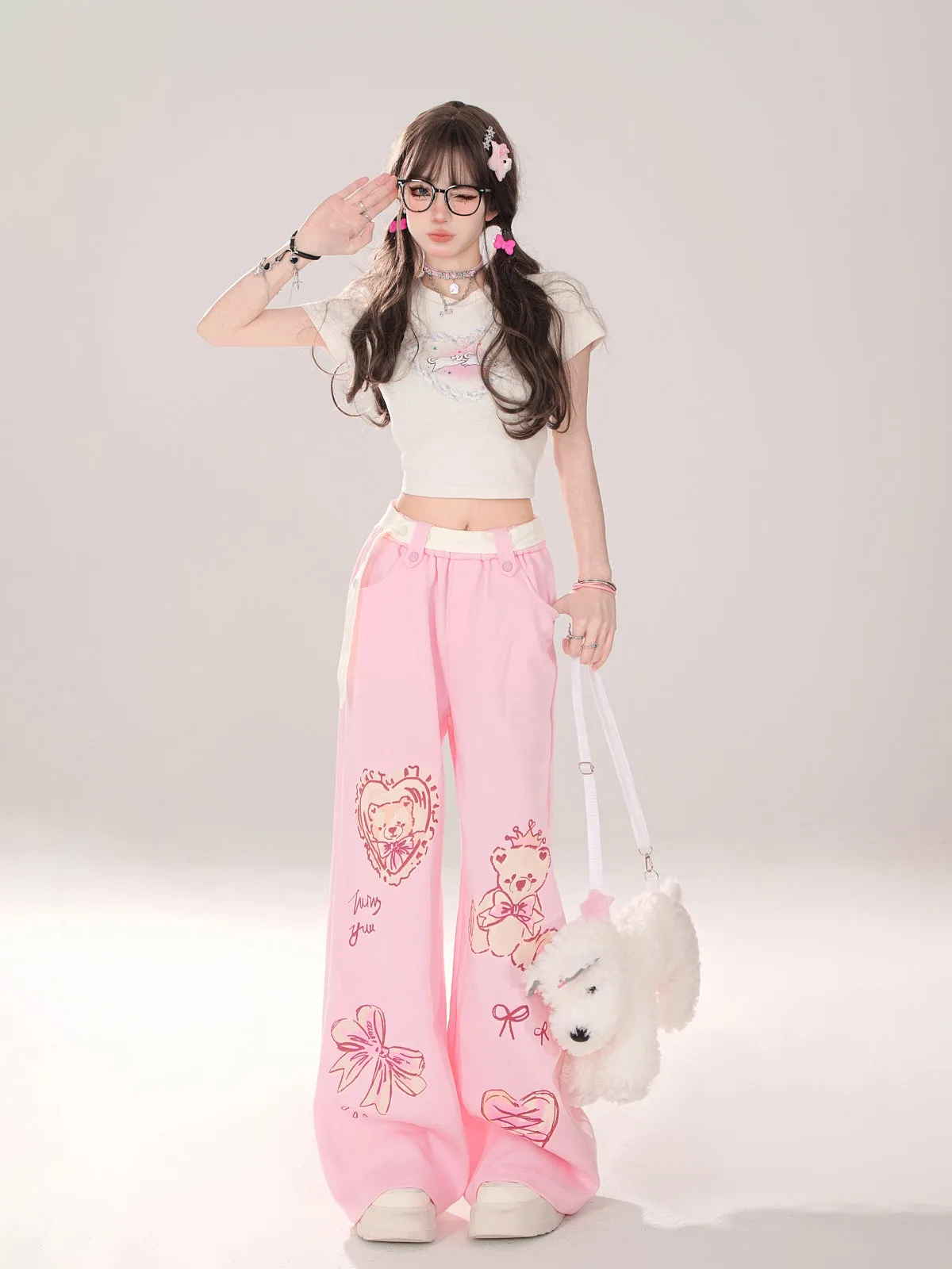 Art Loose Bear Pop Wide Illustration Pants