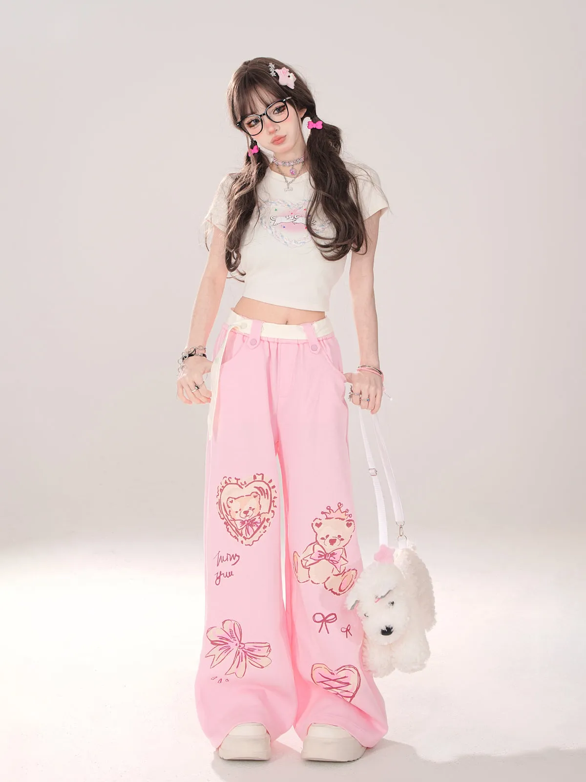 Art Loose Bear Pop Wide Illustration Pants
