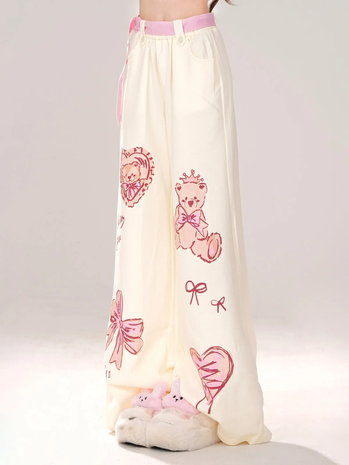 Art Loose Bear Pop Wide Illustration Pants
