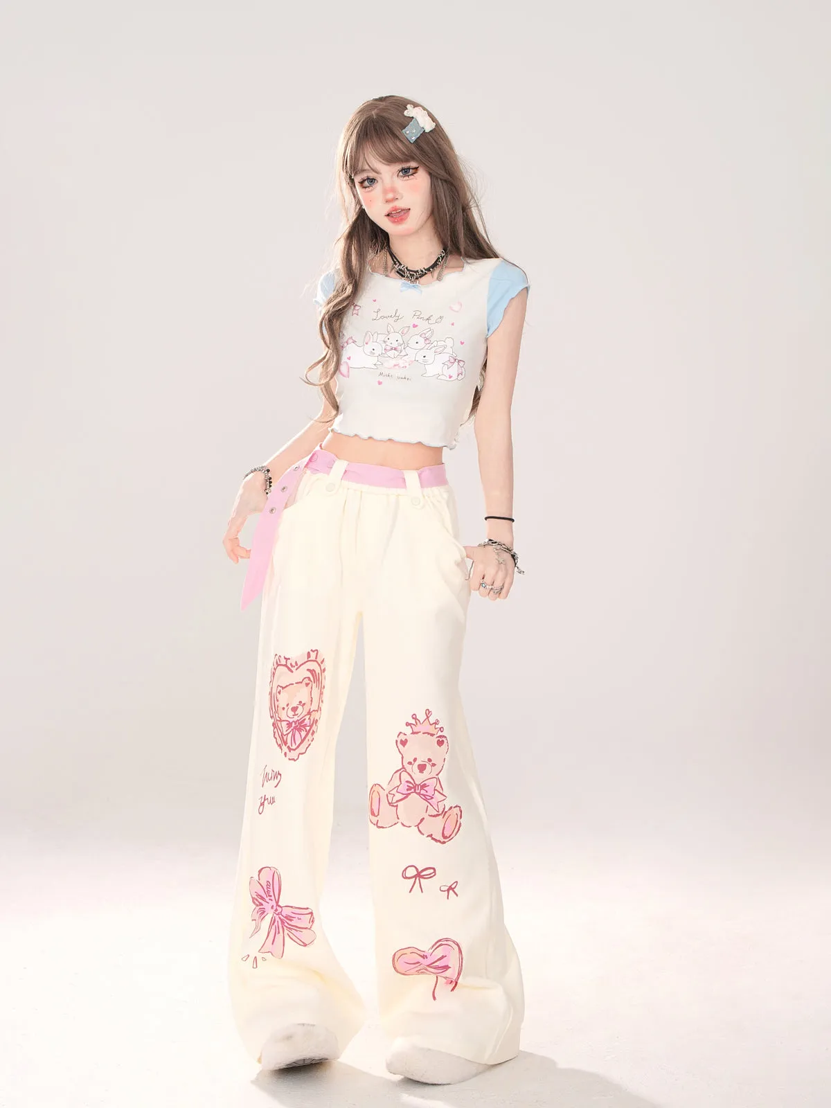 Art Loose Bear Pop Wide Illustration Pants