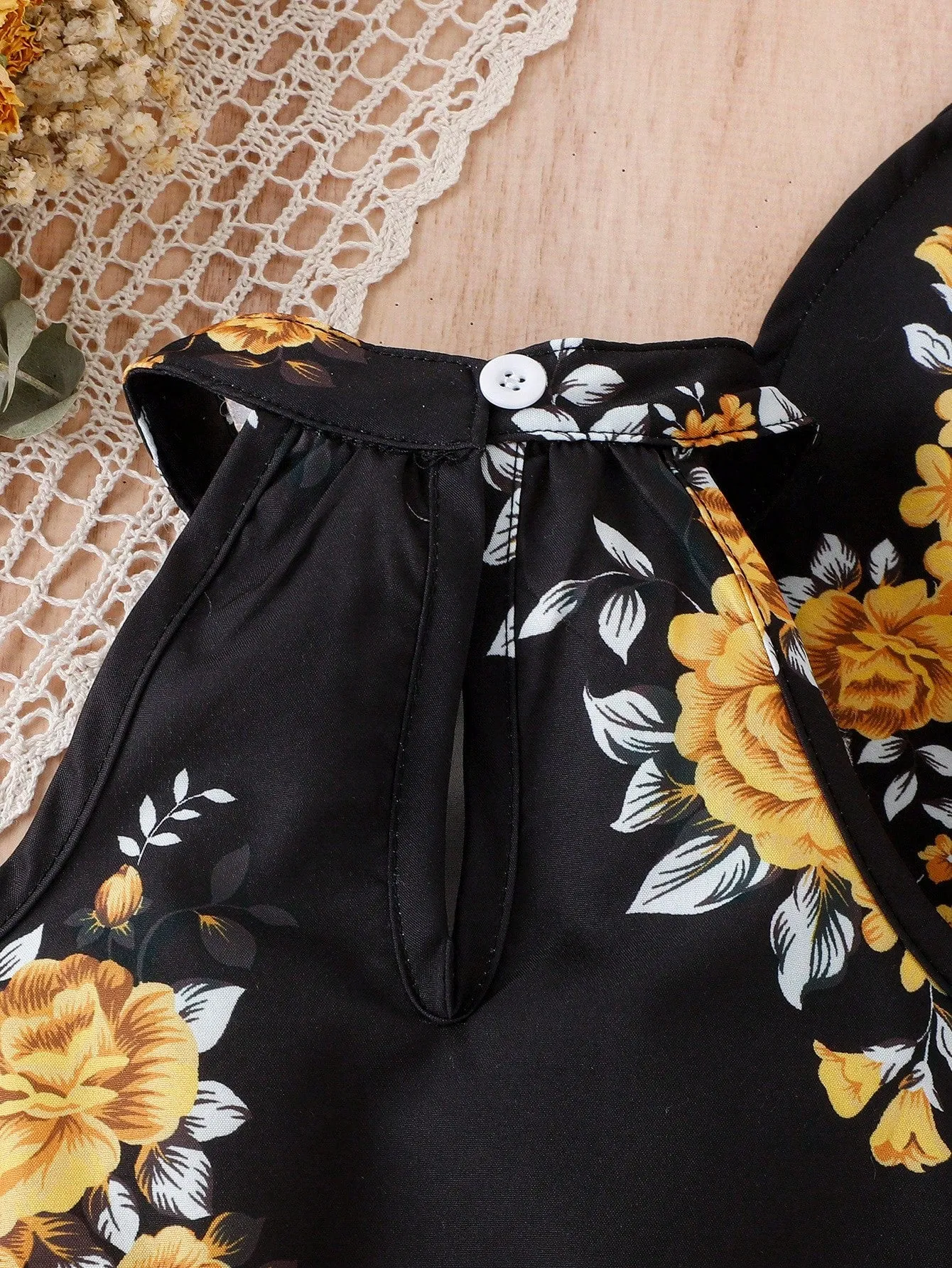 Baby Girl Floral Print Halter Top & Layer Hem Skirt & Hat FD