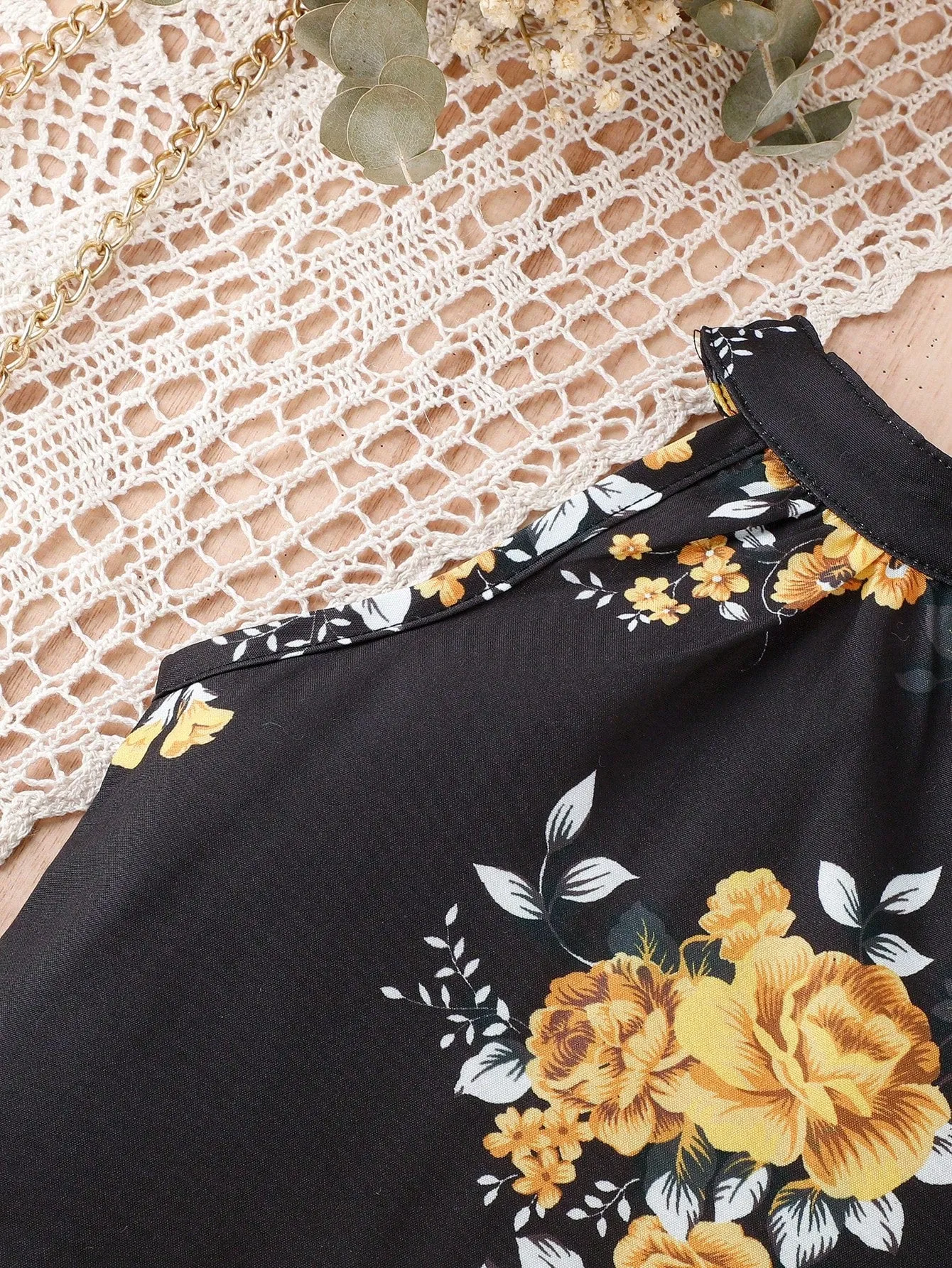 Baby Girl Floral Print Halter Top & Layer Hem Skirt & Hat FD