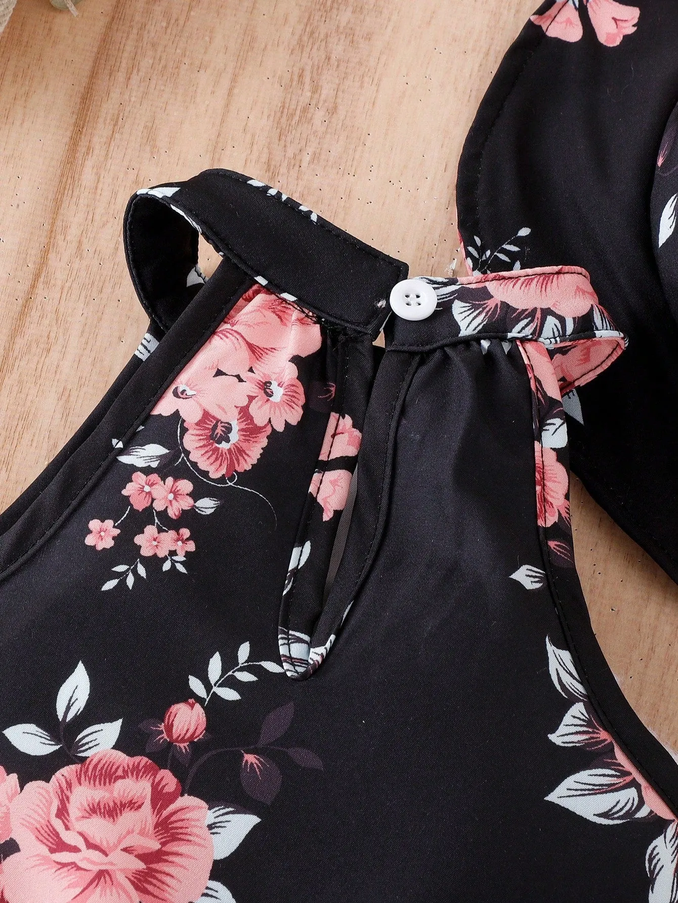 Baby Girl Floral Print Halter Top & Layer Hem Skirt & Hat FD