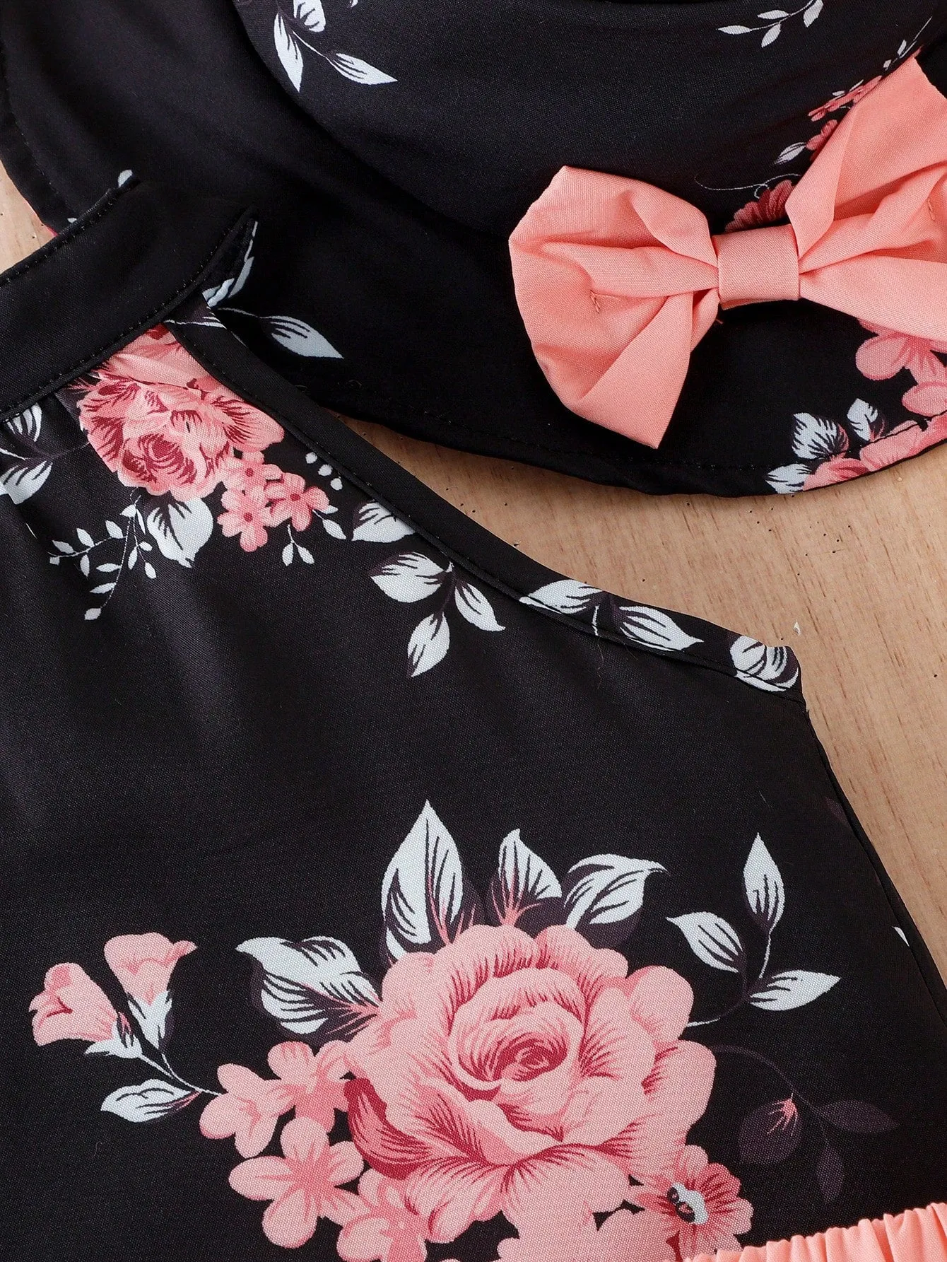 Baby Girl Floral Print Halter Top & Layer Hem Skirt & Hat FD