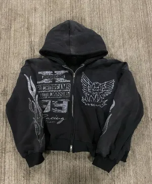 Back To School Joskaa 2024 High Street Trendy Casual Clothing Y2k Gothic Style Printed Zipper Hoodie Men Retro Trendy Brand Oversized Sweatshirt Women