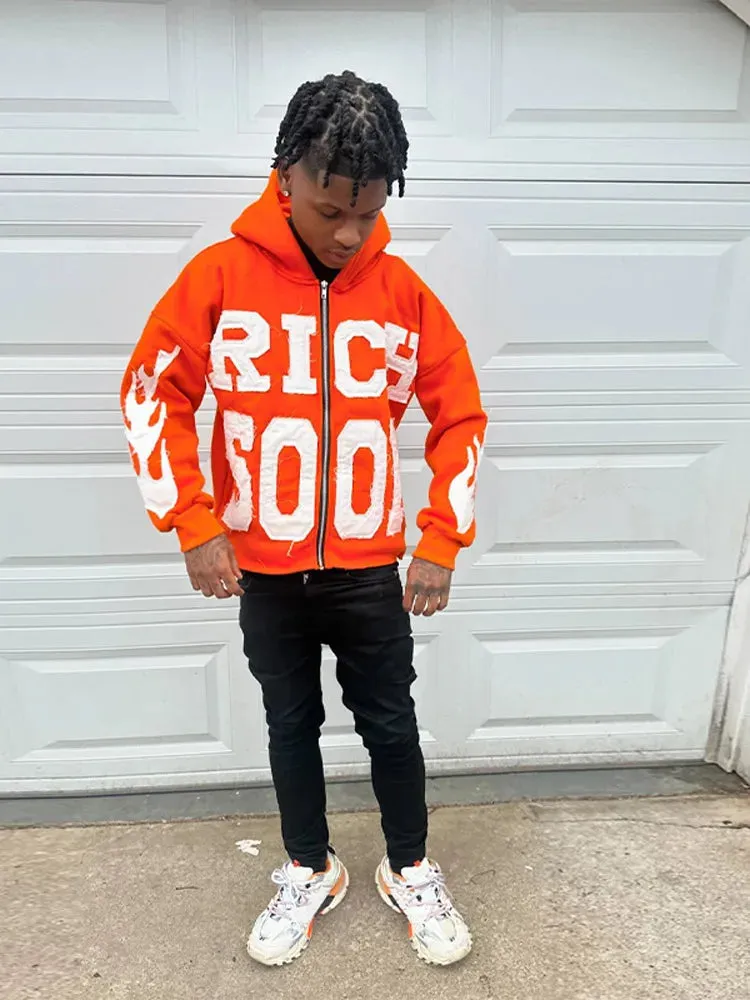 Back To School Joskaa Street Rich Soon Printed Hoodie For Male Trendy Y2k Long Sleeve Zip Up Hooded Sweatshirt 2024 Autumn Pocket Loose Hoodies Jacket