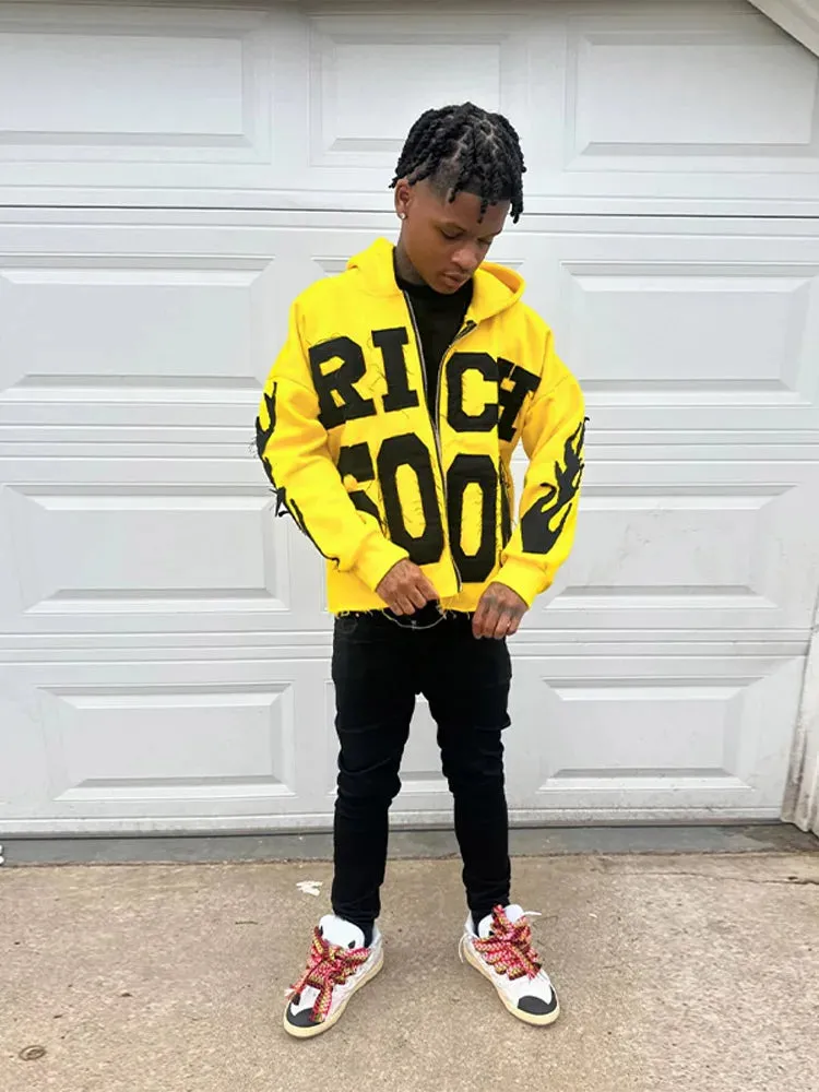 Back To School Joskaa Street Rich Soon Printed Hoodie For Male Trendy Y2k Long Sleeve Zip Up Hooded Sweatshirt 2024 Autumn Pocket Loose Hoodies Jacket