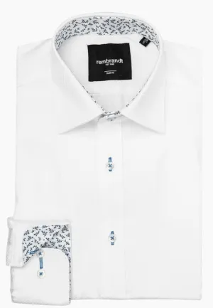Barbican Long Sleeve Shirt - White Textured Cuff Detail