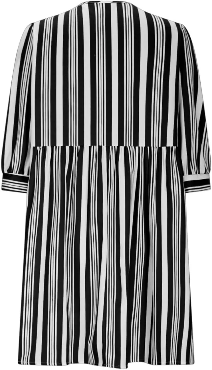 Beach Dress 2025 Women Hollow Out Three Quarter Sleeve Babydoll Dresses Elegant Tie Front Striped Mini Dresses