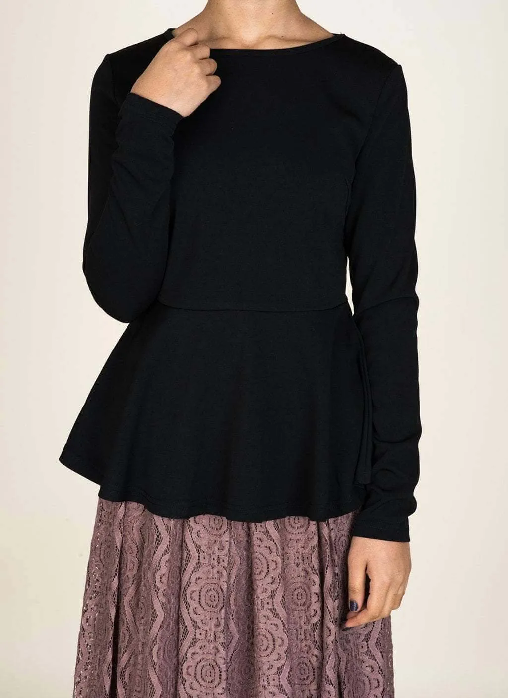 Black Long Sleeve Peplum Top