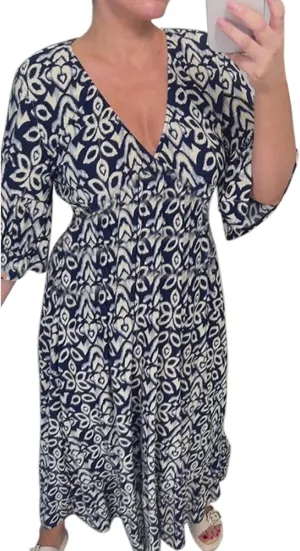 Boho Dresses for Women 2024 Plus Size Floral Print Beach Dress V Neck Elastic Waist Flowy Maxi Dress Summer Dresses