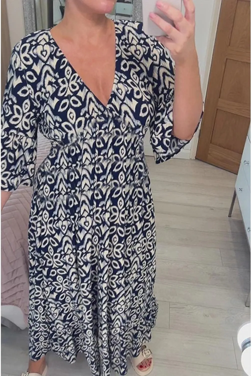 Boho Dresses for Women 2024 Plus Size Floral Print Beach Dress V Neck Elastic Waist Flowy Maxi Dress Summer Dresses