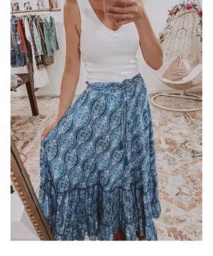 Boho Tiered Skirt Blue Combo