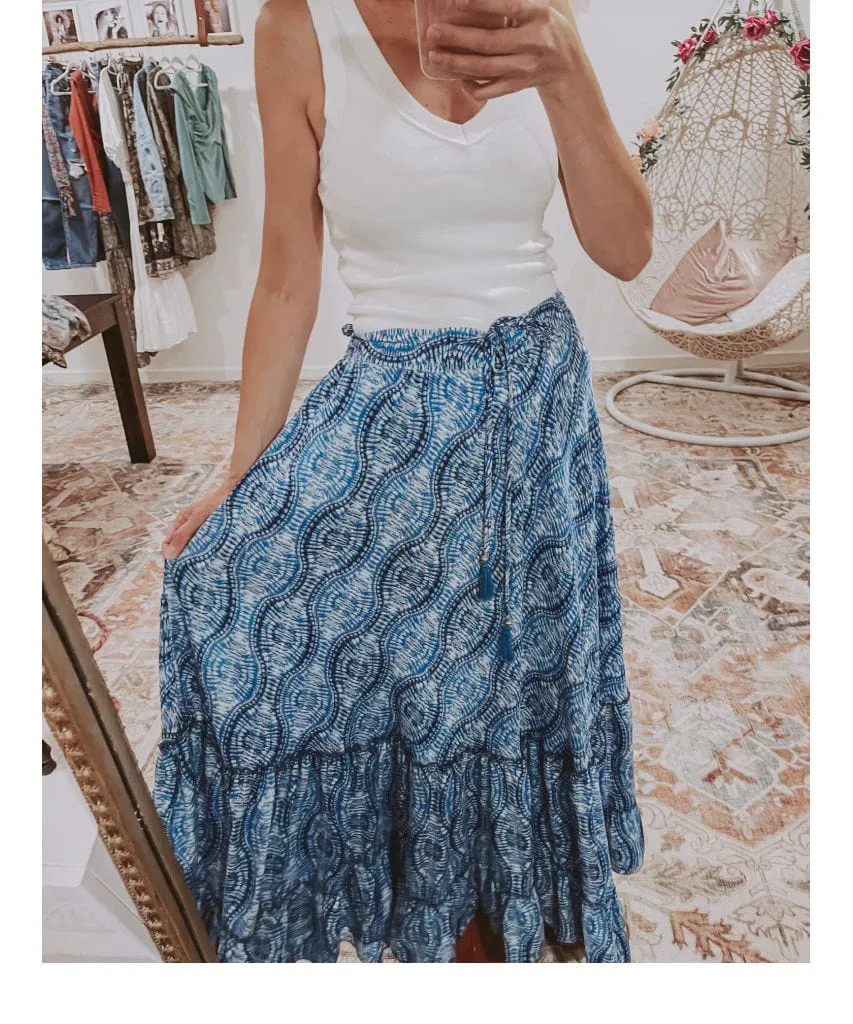 Boho Tiered Skirt Blue Combo