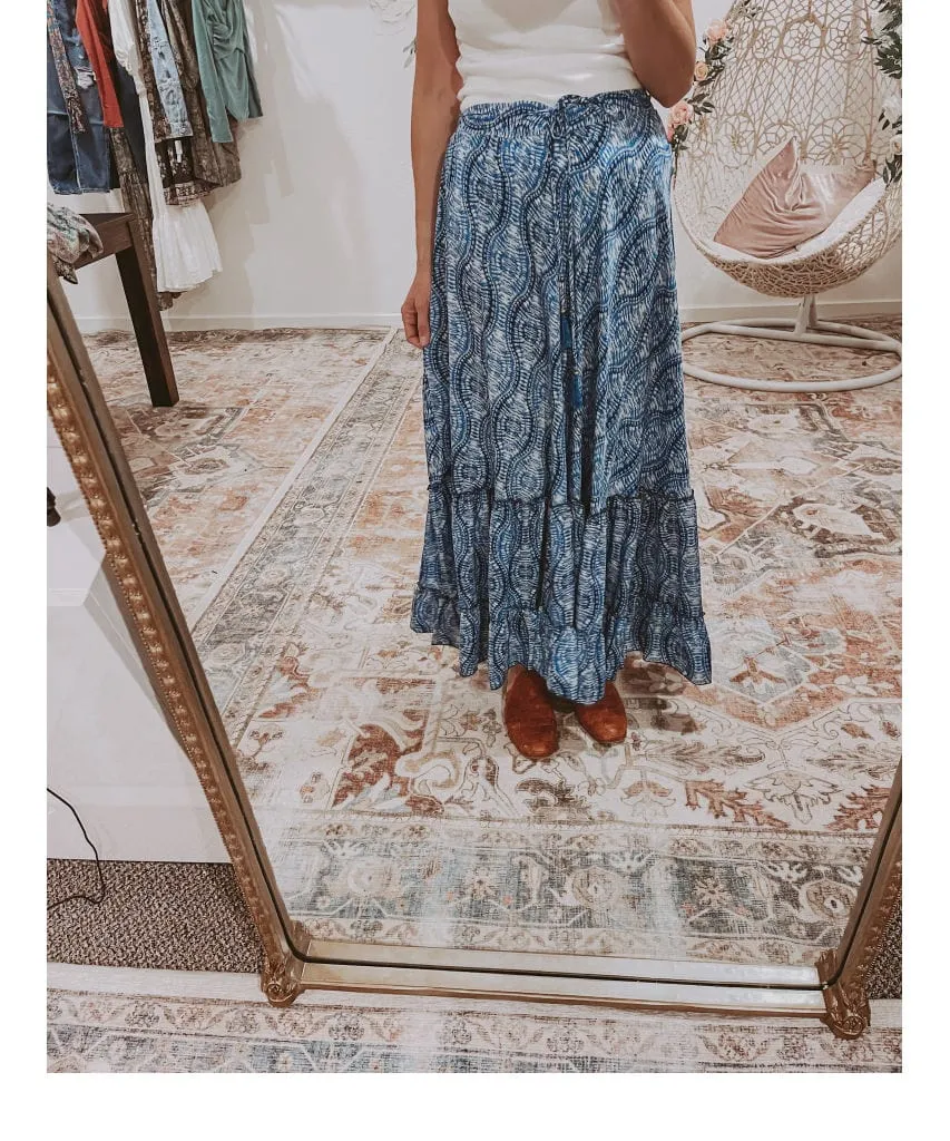 Boho Tiered Skirt Blue Combo