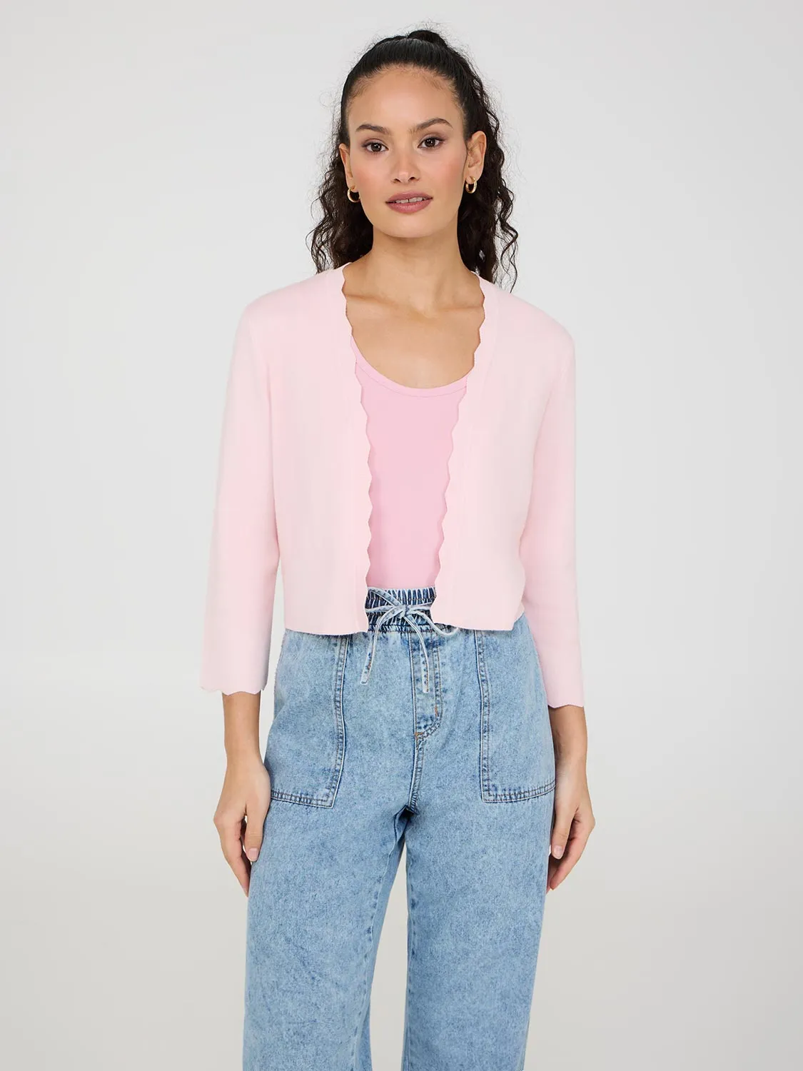 Bolero Cardigan With Scallop Details