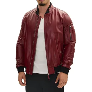 Bomber Red Leather Jacket Mens