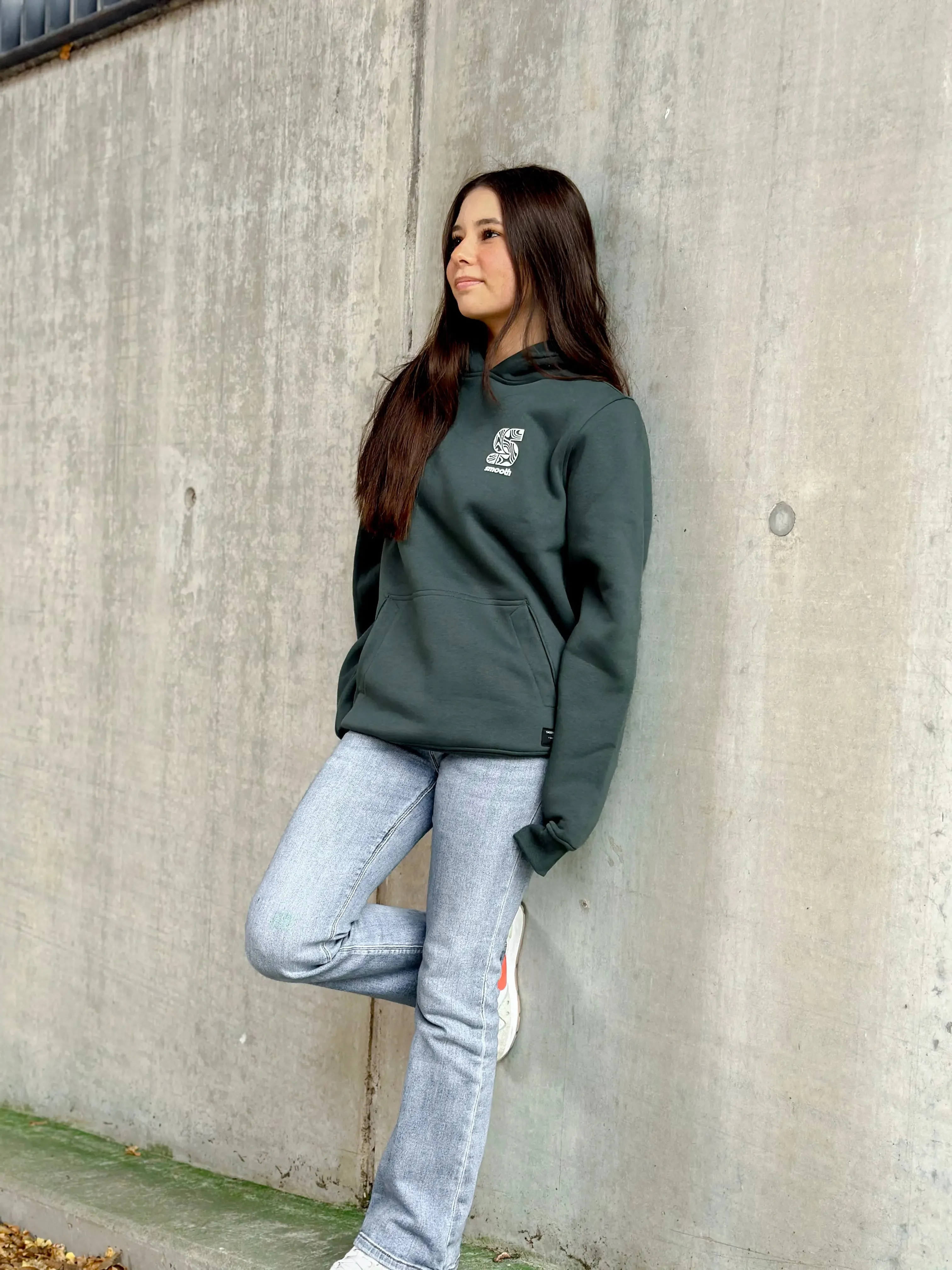 Bottle Green Hoodie / S Pattern White Front Back Women