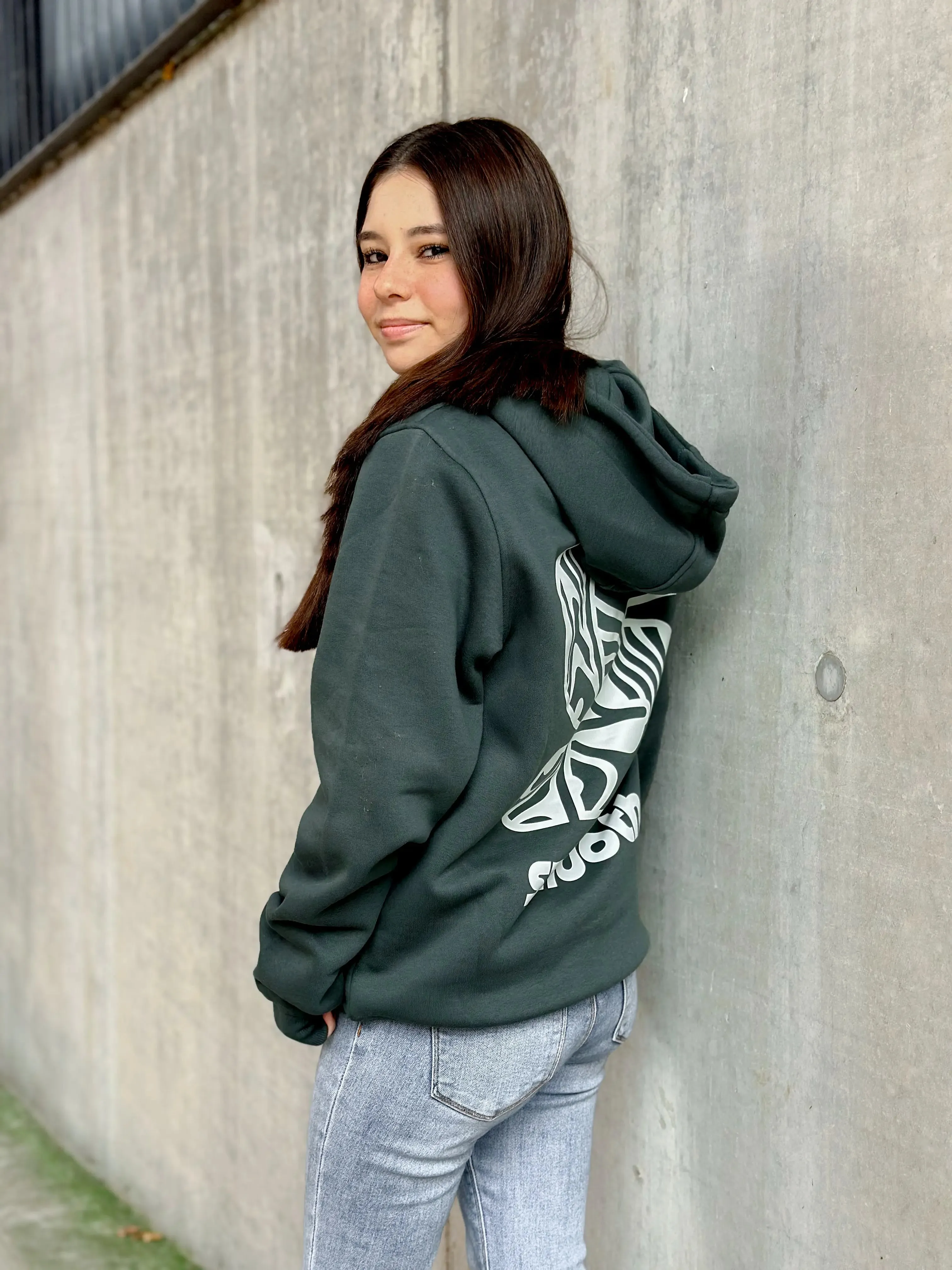 Bottle Green Hoodie / S Pattern White Front Back Women