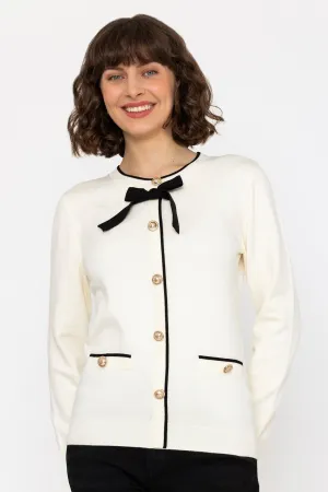 Bow Detail Knit Cardigan in Black & White