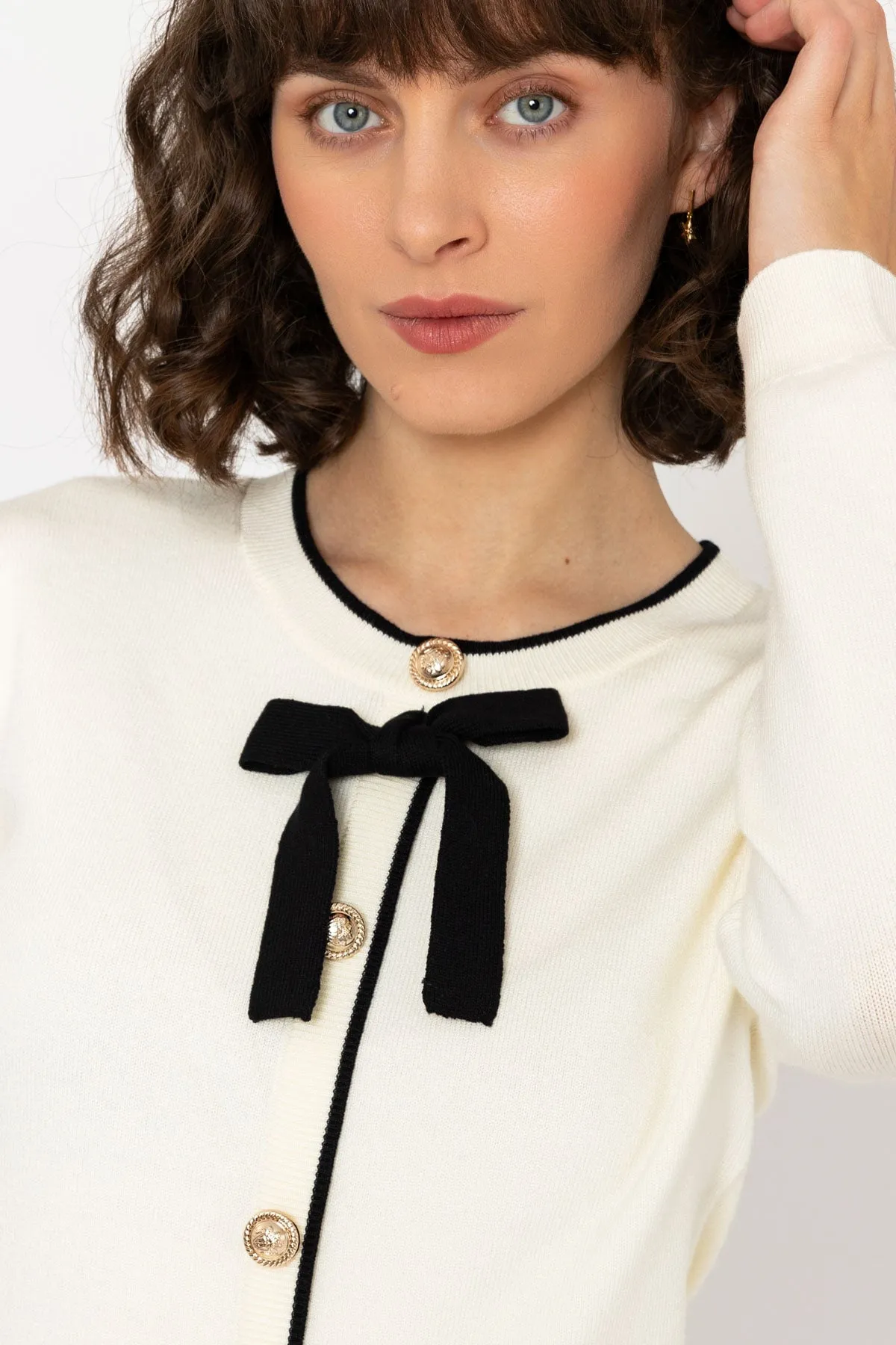 Bow Detail Knit Cardigan in Black & White