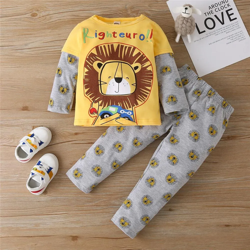 Boys Lion Cartoon Printed Top & Pants Baby Boy Boutique Wholesale