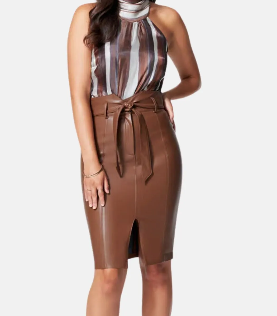 Brown Leather Skirt With Belt