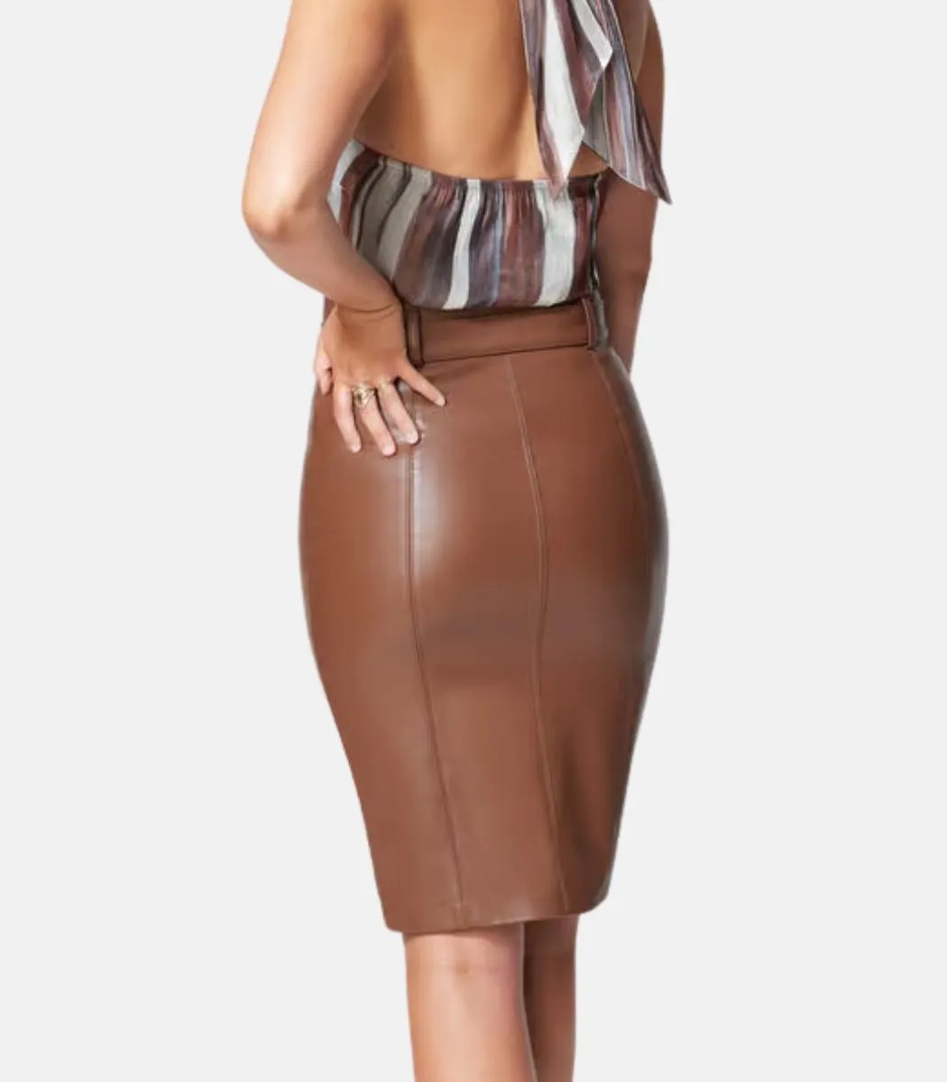 Brown Leather Skirt With Belt