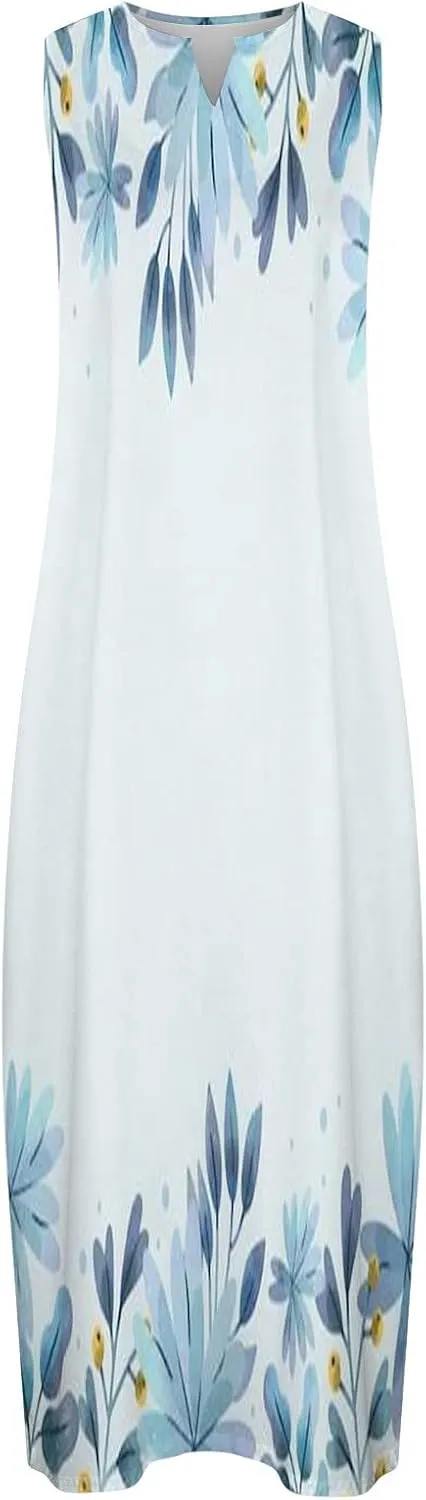 Ceboyel Womens Floral Summer Maxi Dress Flowy Casual Sundress Sleeveless Long Dresses Trendy Boho Ladies Clothing 2023