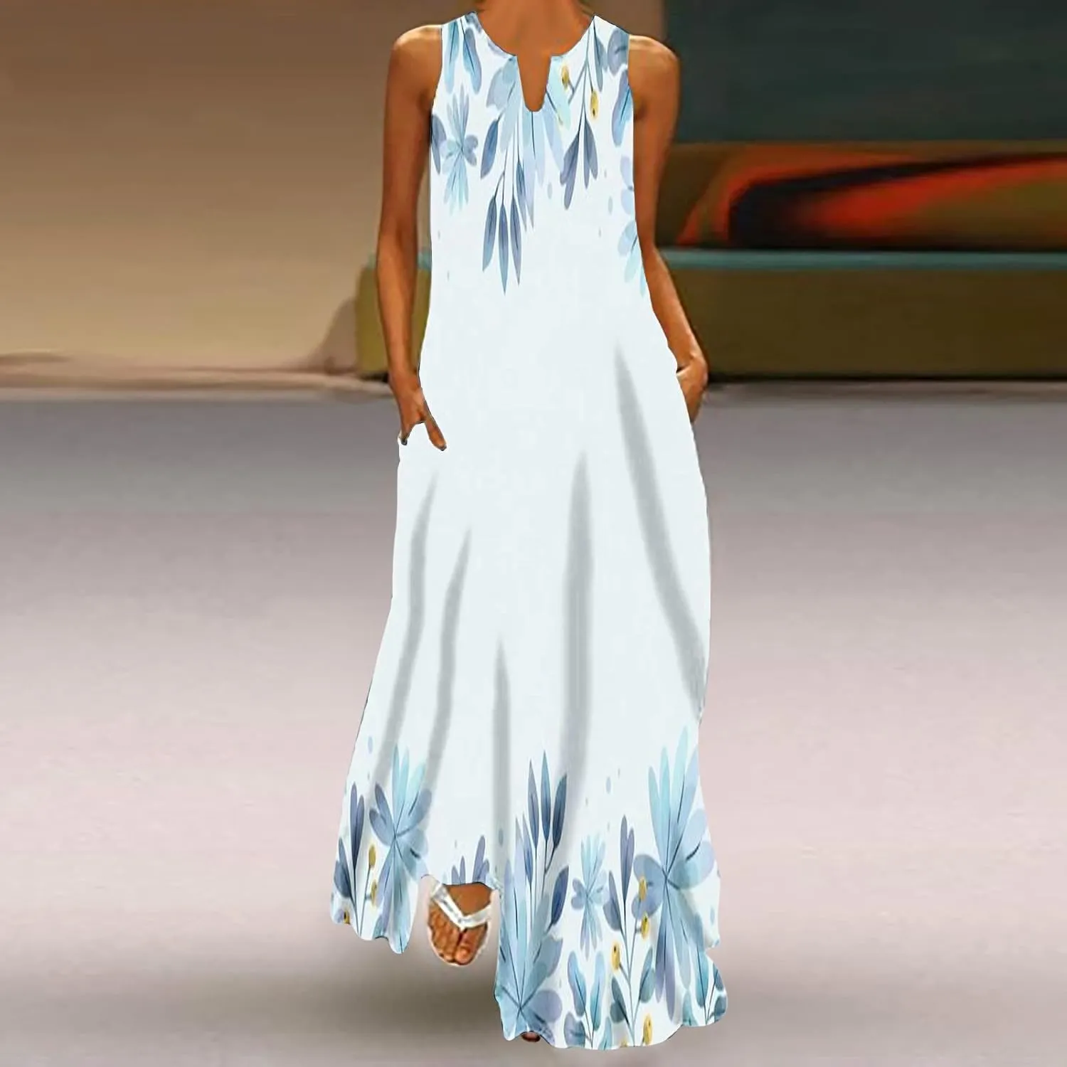 Ceboyel Womens Floral Summer Maxi Dress Flowy Casual Sundress Sleeveless Long Dresses Trendy Boho Ladies Clothing 2023