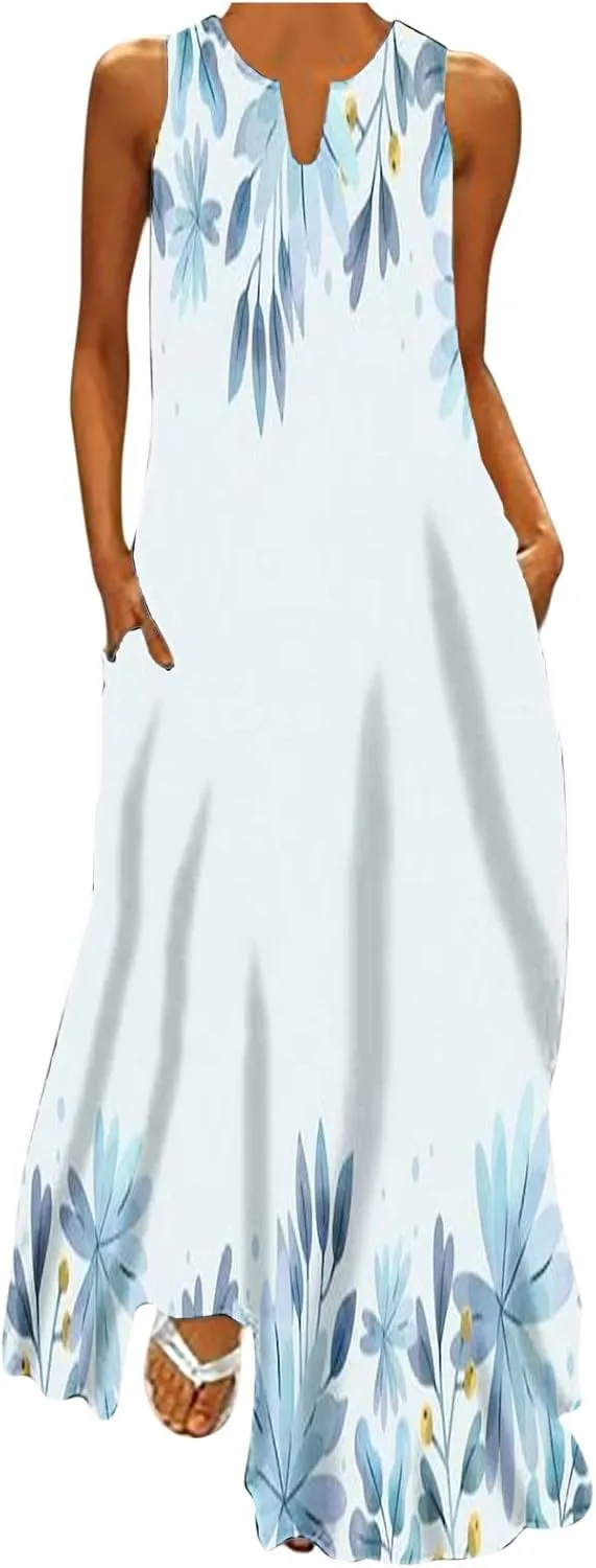 Ceboyel Womens Floral Summer Maxi Dress Flowy Casual Sundress Sleeveless Long Dresses Trendy Boho Ladies Clothing 2023