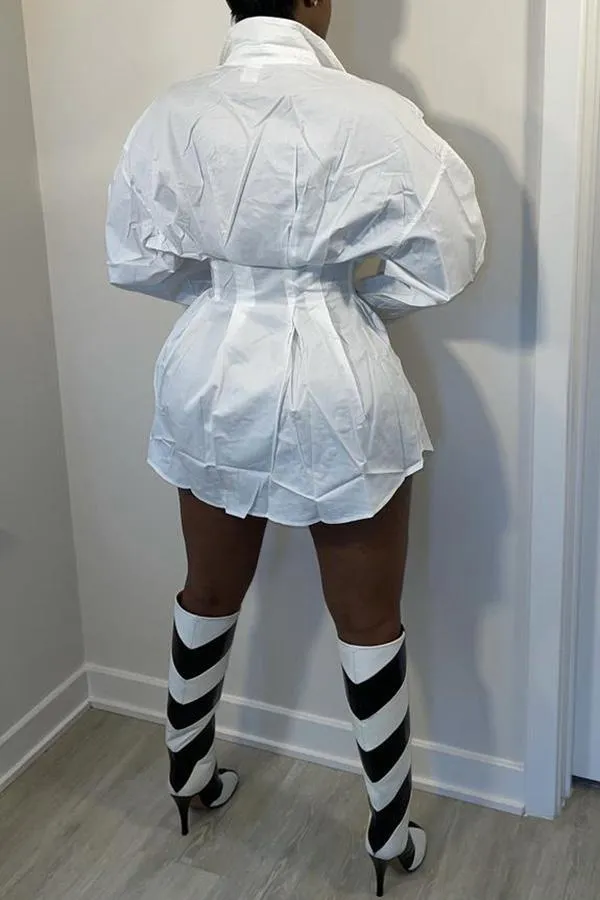 Chic Solid Long Sleeve Panels Button Shirt Dress