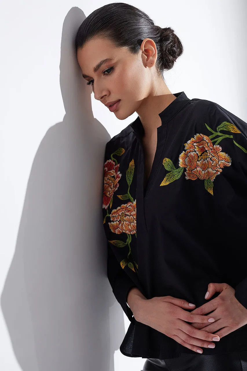Cotton Poplin Embroidered Caftan Shirt