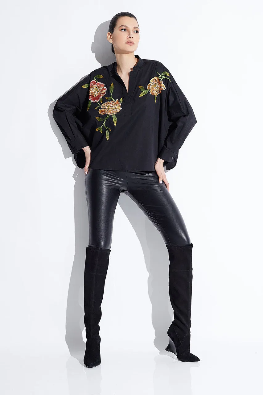 Cotton Poplin Embroidered Caftan Shirt