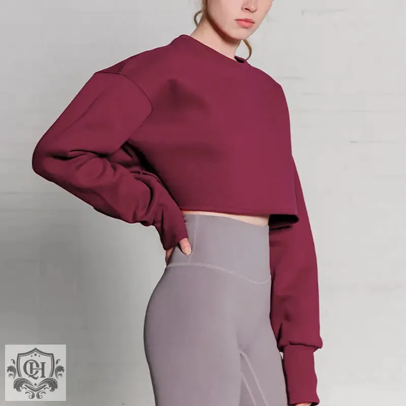 Cropped Solid Cotton Sweater