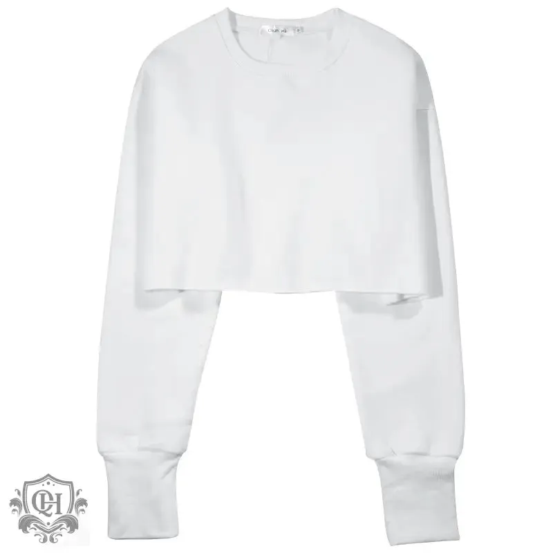 Cropped Solid Cotton Sweater