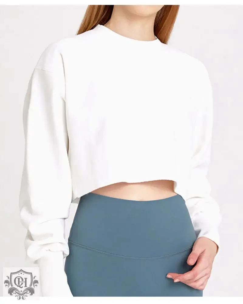 Cropped Solid Cotton Sweater